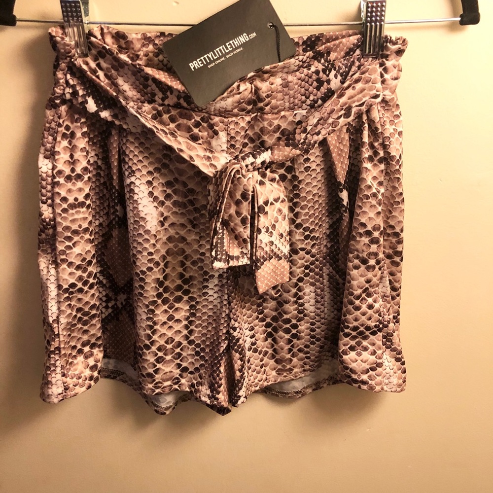 PrettyLittleThing Neutral Snake Print High Waist Tie Shorts